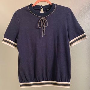 Navy Blue Beaded Bow Top